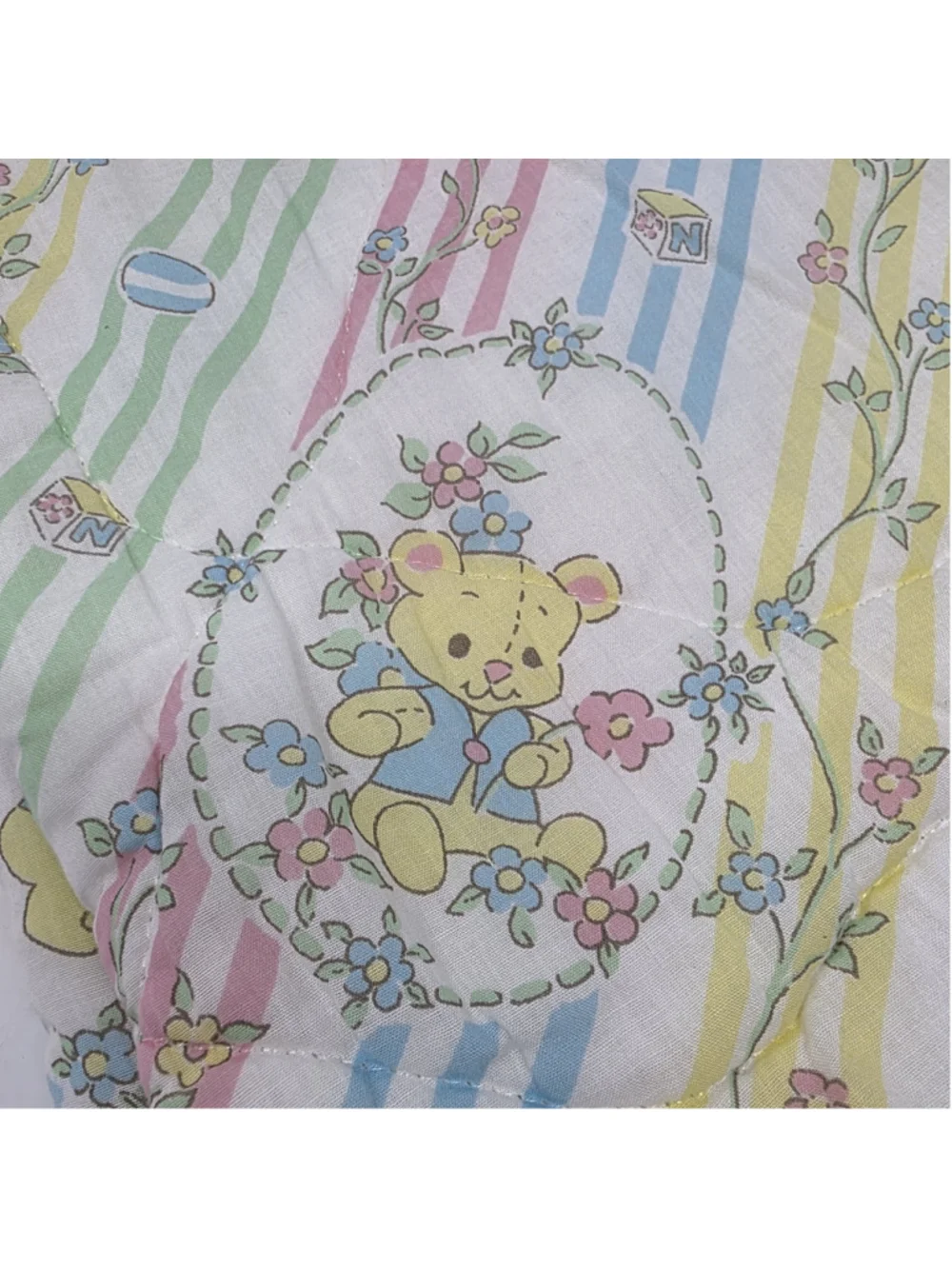 Baby Toddler Sleeping Bag Vtg Quilt Zipper Bears Yellow Green Pink 32